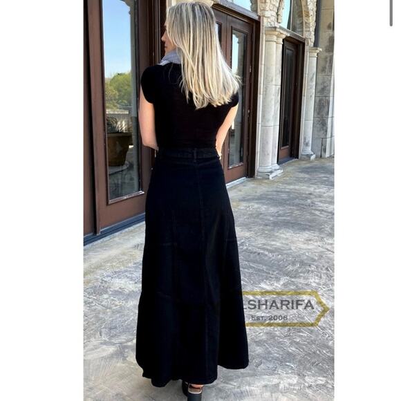 NWT ALSHARIFA 40" Long Denim Ladies Black Skirt size 30' waist size 10 - Picture 3 of 14
